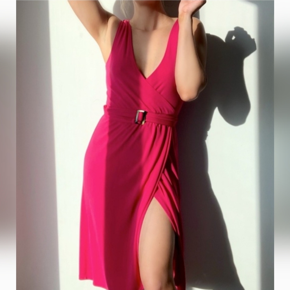 Vintage Y2K Banana Republic Fuchsia Pink Wrap Midi Sleeveless Dress